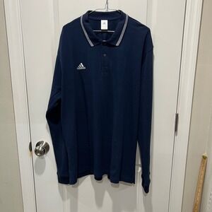 Adidas Long Sleeve Polo Shirt Navy Blue White Stripe Collar Mens XL